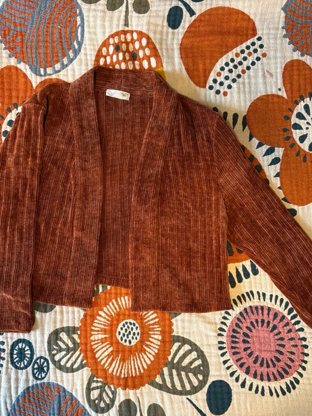 Calvin Klein Ribbed Open-Front Cardigan in Rust